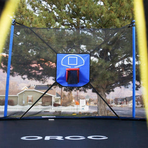 Basketball hoop on trampoline