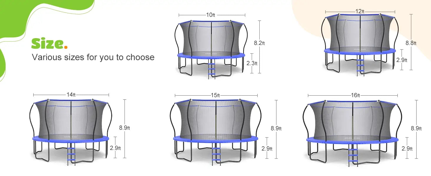 ORCC In-net Trampoline with Curved Poles Size